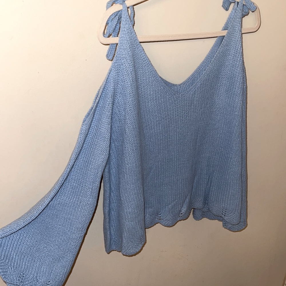 Light Blue Shoulder Peep crocheted sweater